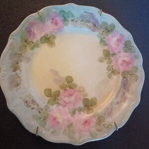 Pink Rose flowered wall plate made in Germany